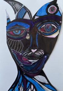 schwarz blau violettes Katzenwesen , Böse, hinterhältig und zwiespältig