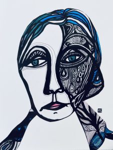 Mr. Parkinson guckt schelmisch ist aber sehr böse und hinterhältig, Blick ist sehr traurig Malerin Ingrid Hauff, Ingrid Hauff.de